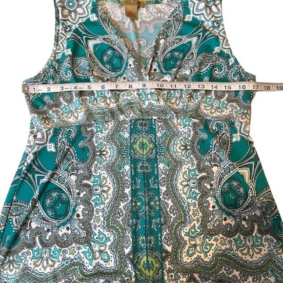 Peck & Peck Women's Sleeveless Top Emerald Green Paisley Medallion Print Medium - Picture 7 of 9